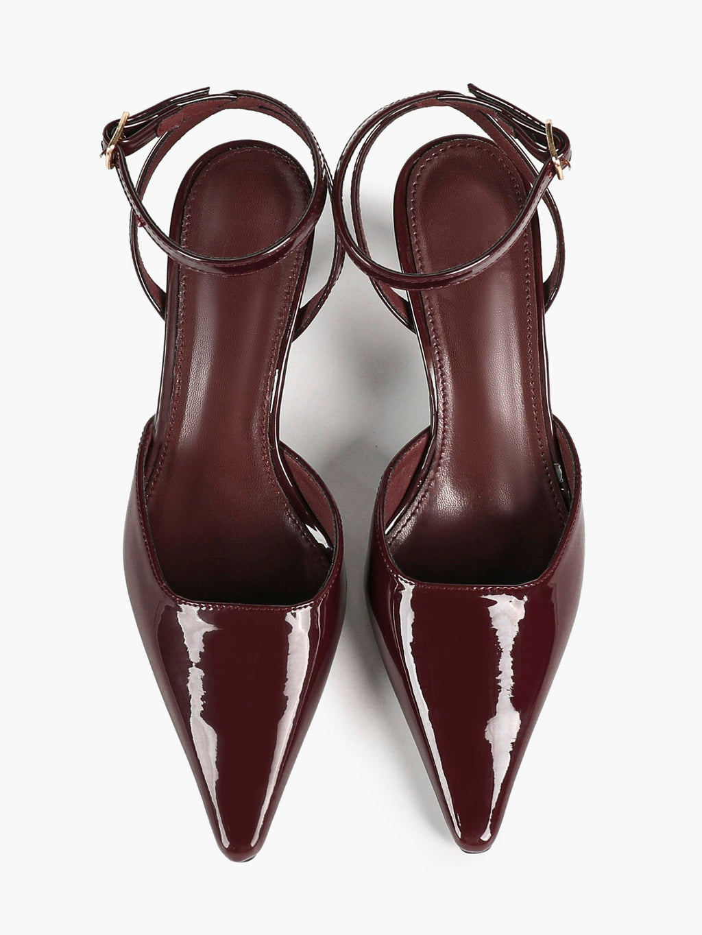 The Wine Glow: Sleek Patent Slingback Heels for Romantic Evenings
