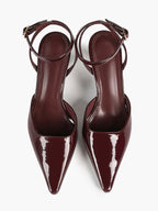 The Wine Glow: Sleek Patent Slingback Heels for Romantic Evenings
