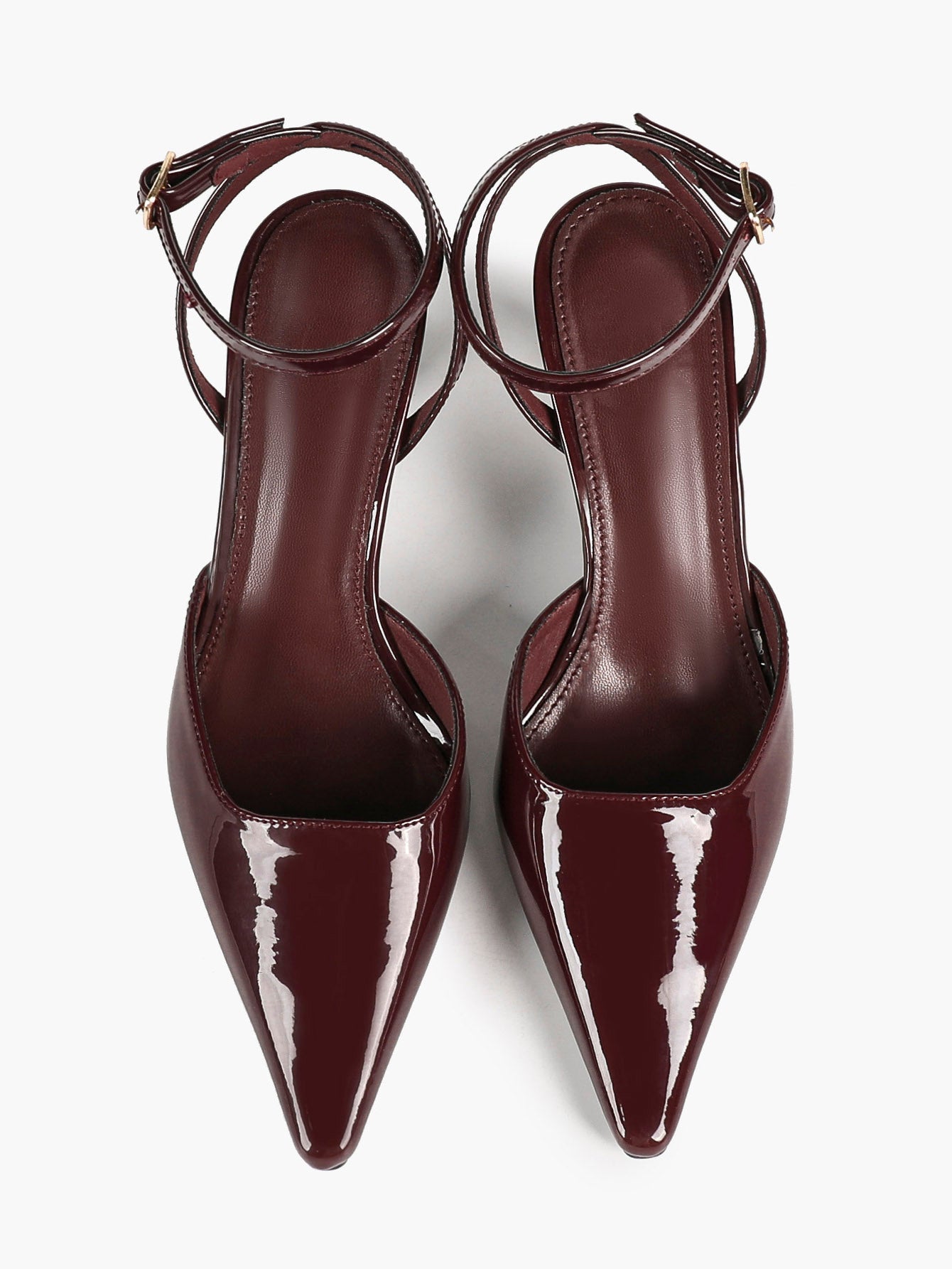 The Wine Glow: Sleek Patent Slingback Heels for Romantic Evenings