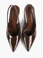 Dark Mocha Patent Slingback Pumps - 4.13" High Stiletto Heels for Fall/Winter Chic