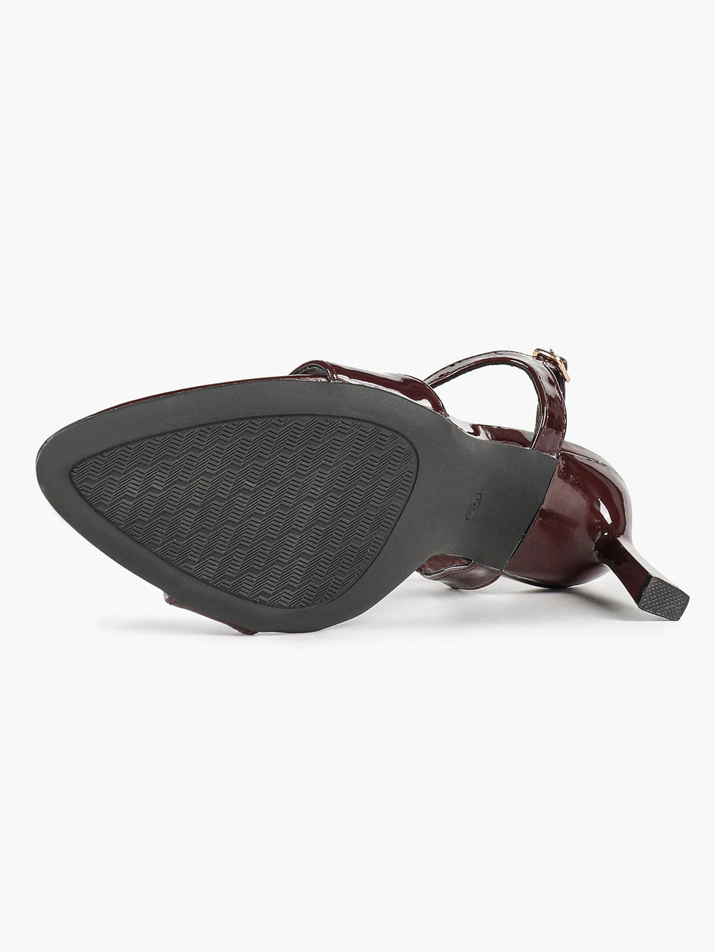 Deep Burgundy Patent Single-Strap Sandals - Minimalist Heels for Urban Chic
