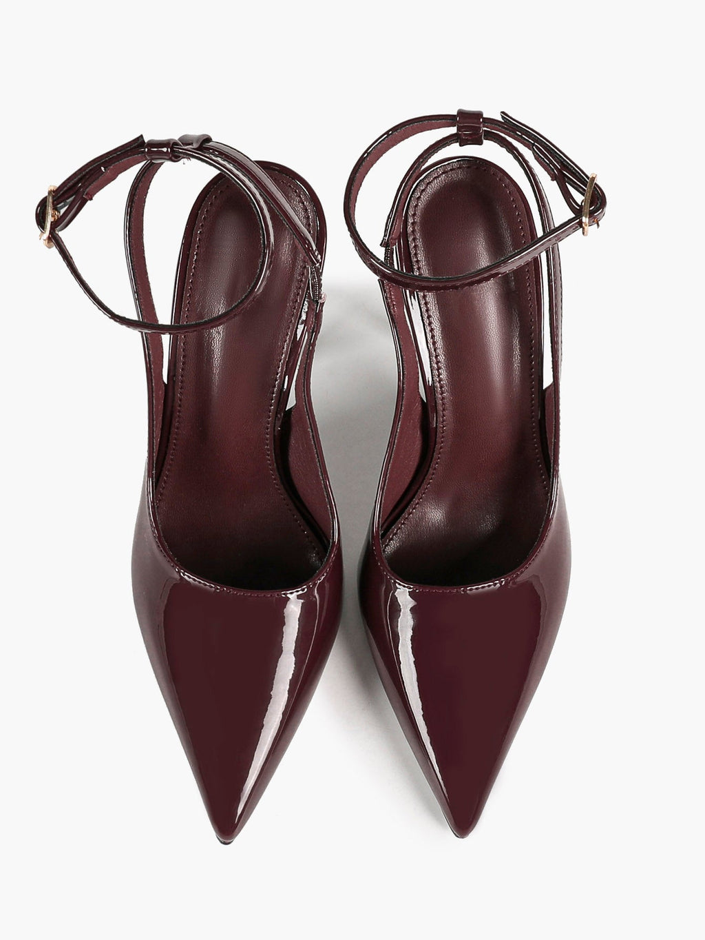 4.13" Burgundy Patent Slingback Heels - Pointed Toe with Non-Slip Tpu Sole