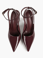 4.13" Burgundy Patent Slingback Heels - Pointed Toe with Non-Slip Tpu Sole