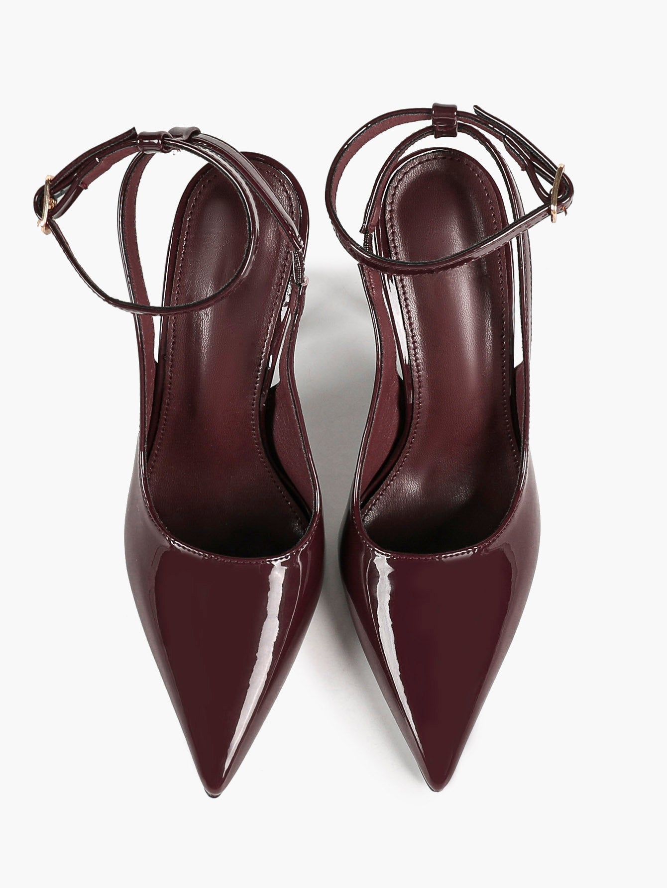4.13" Burgundy Patent Slingback Heels - Pointed Toe with Non-Slip Tpu Sole