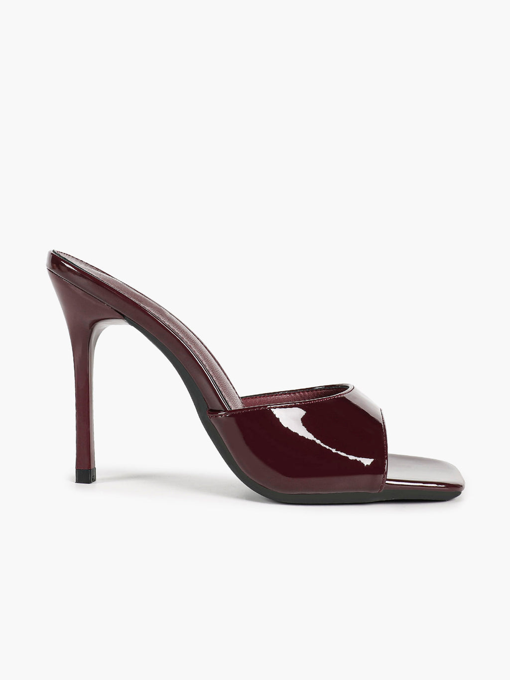 White Patent Leather Square Toe Single-Band Mule Heels Slip-On Stilettos with Soft Insole