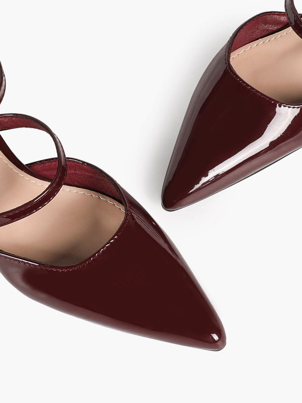 Burgundy Patent Cross-Strap Pointed-Toe Shoes with Comfort Block Kitten Heel