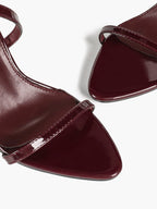 Minimalist Heels - Silver Patent Cross-Strap Sandals for Urban Chic