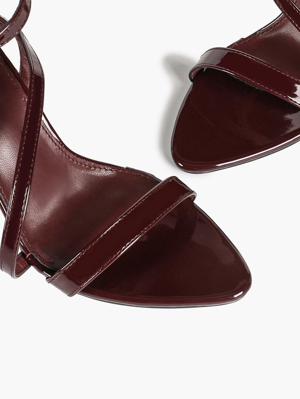 The Asymmetrical Staple: Deep Burgundy Patent Cross-Strap Heels with a 3.74" Stiletto