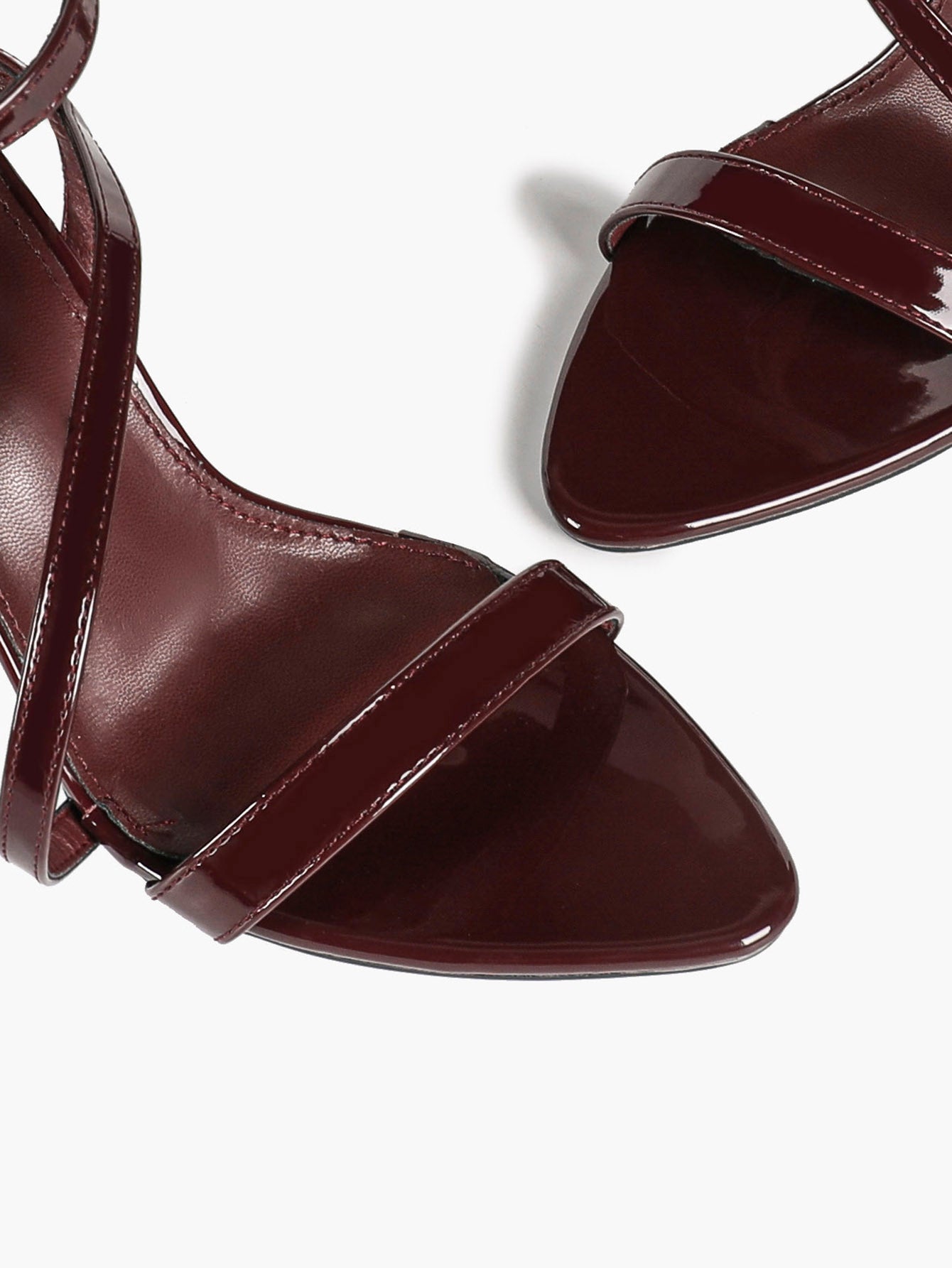 The Asymmetrical Staple: Deep Burgundy Patent Cross-Strap Heels with a 3.74" Stiletto