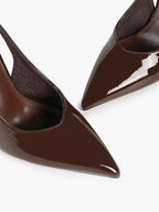 Dark Mocha Patent Slingback Pumps - 4.13" High Stiletto Heels for Fall/Winter Chic