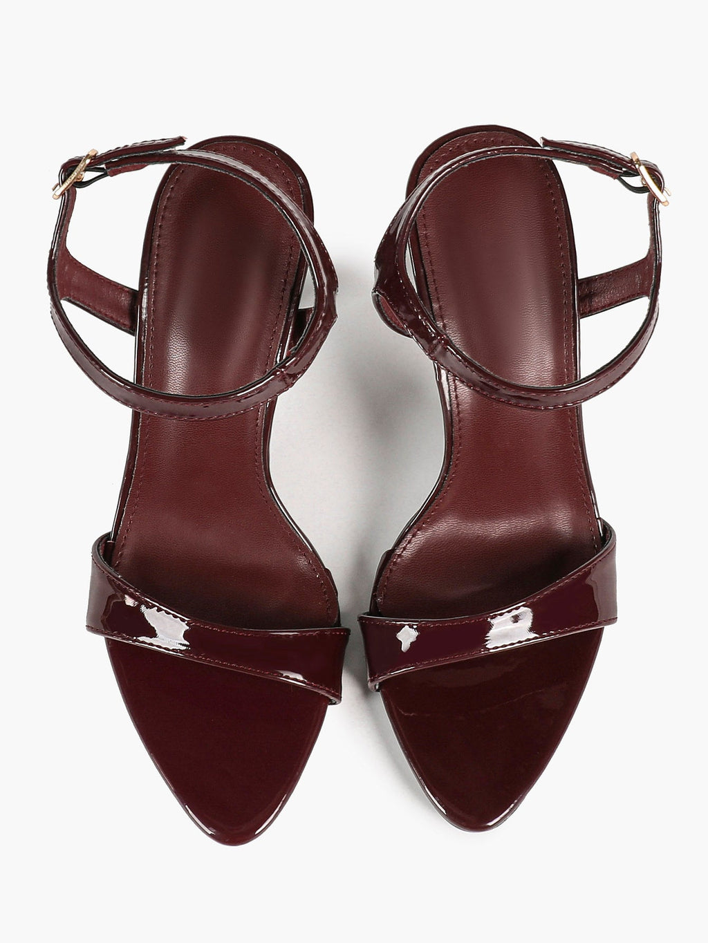 Deep Burgundy Patent Single-Strap Sandals - Minimalist Heels for Urban Chic