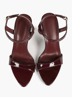 Deep Burgundy Patent Single-Strap Sandals - Minimalist Heels for Urban Chic