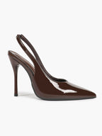 Dark Mocha Patent Slingback Pumps - 4.13" High Stiletto Heels for Fall/Winter Chic