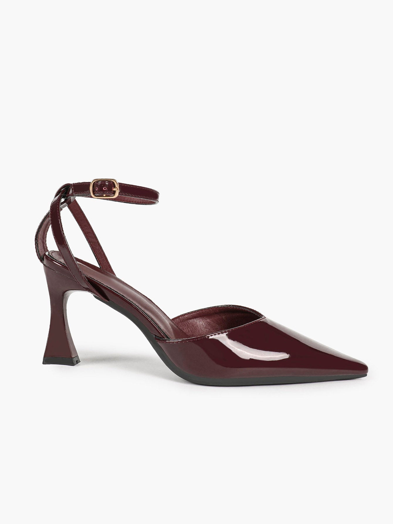 Comfort Flared Heel Slingbacks -  Burgundy Patent Pumps with Non-Slip Sole