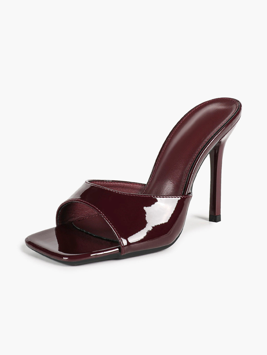 White Patent Leather Square Toe Single-Band Mule Heels Slip-On Stilettos with Soft Insole