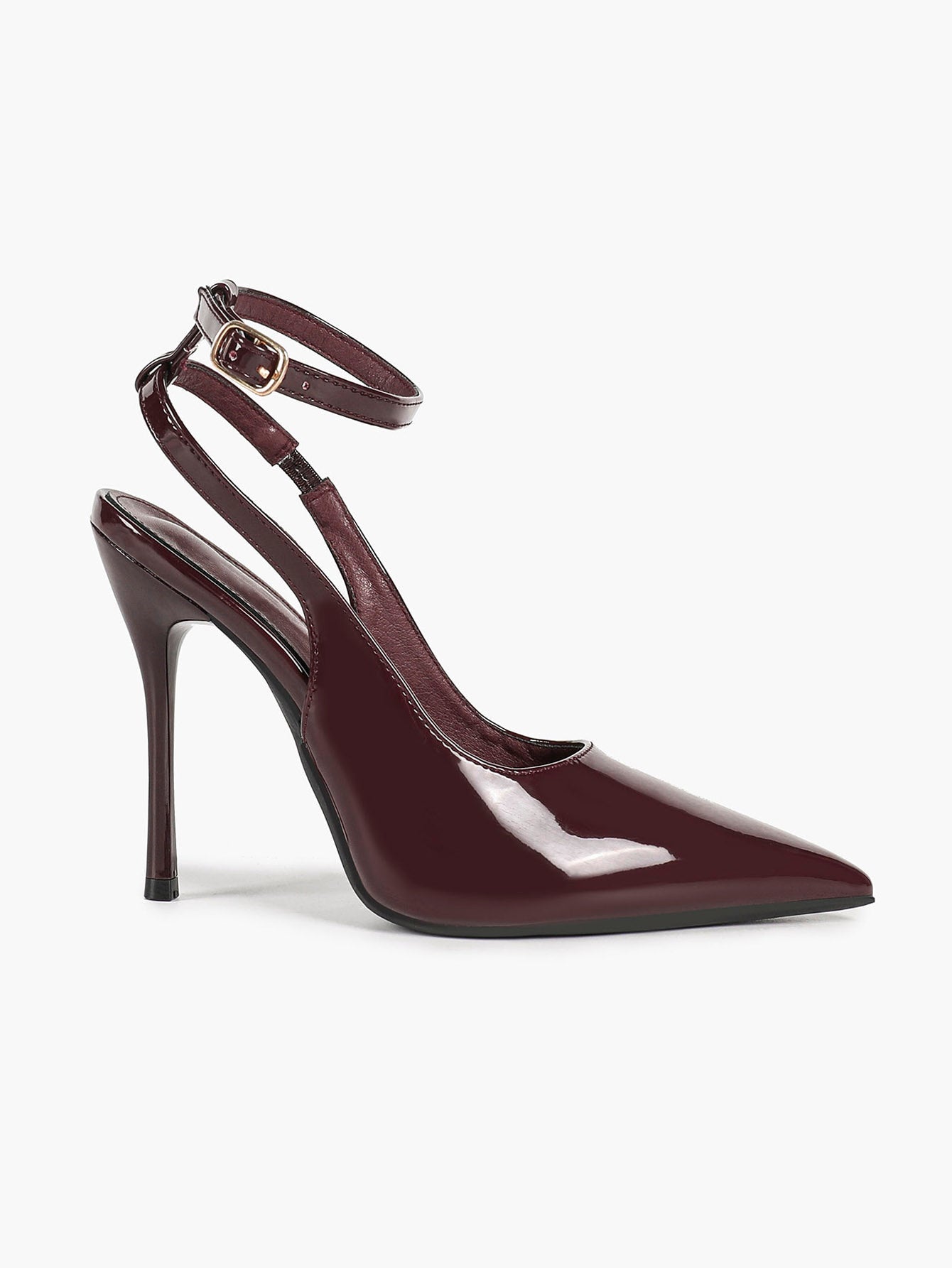 4.13" Burgundy Patent Slingback Heels - Pointed Toe with Non-Slip Tpu Sole