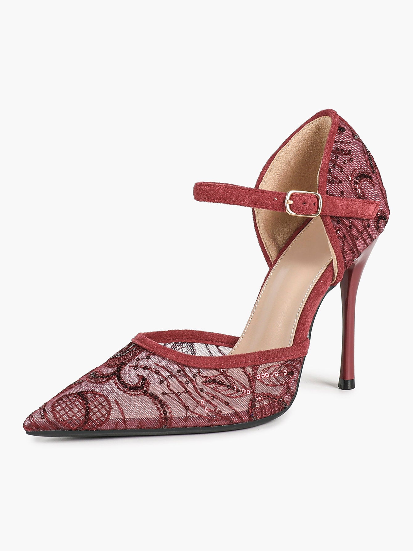 The Gilded Dream: Beige Sequin Mesh Stilettos for Elegant Evening Affairs
