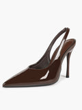 Dark Mocha Patent Slingback Pumps - 4.13" High Stiletto Heels for Fall/Winter Chic