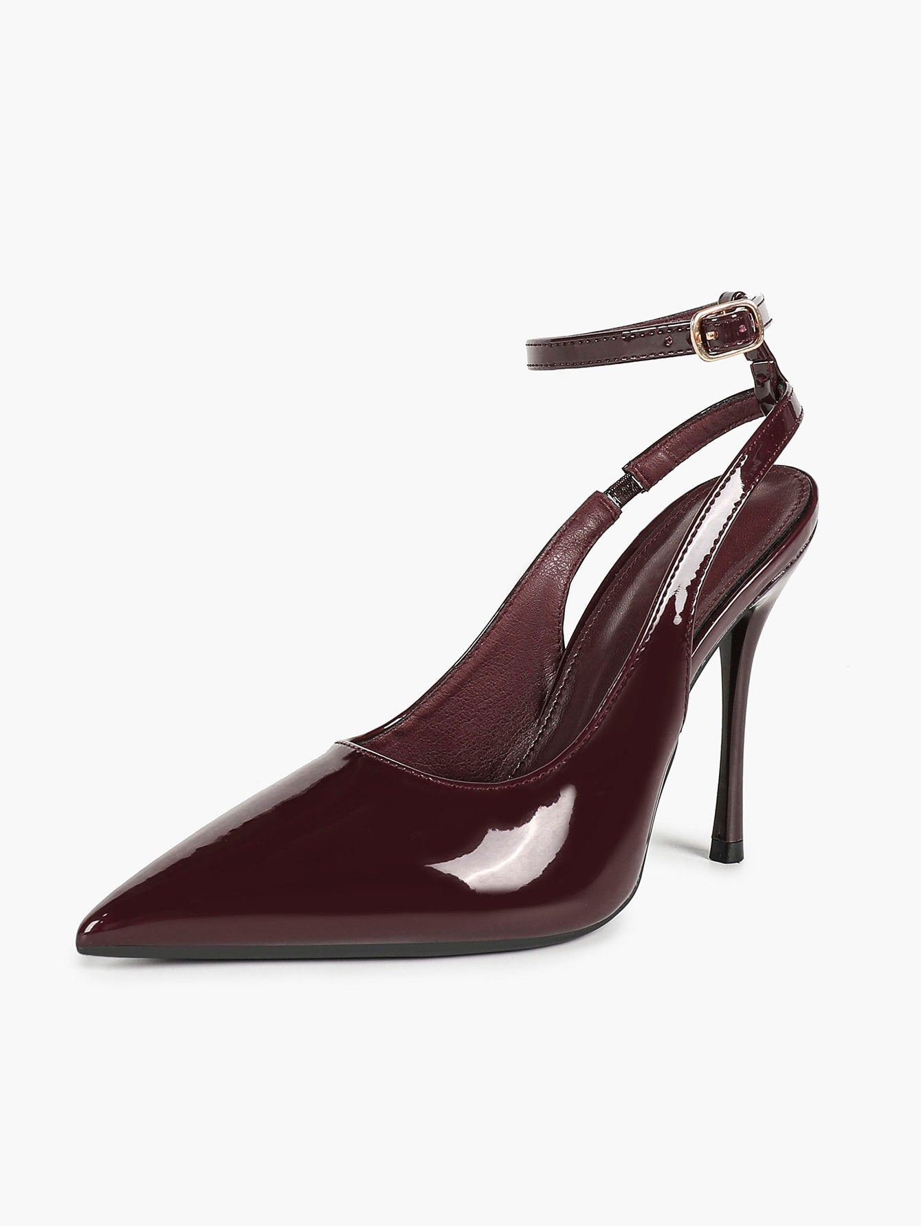 4.13" Burgundy Patent Slingback Heels - Pointed Toe with Non-Slip Tpu Sole