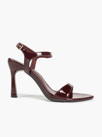 Deep Burgundy Patent Single-Strap Sandals - Minimalist Heels for Urban Chic