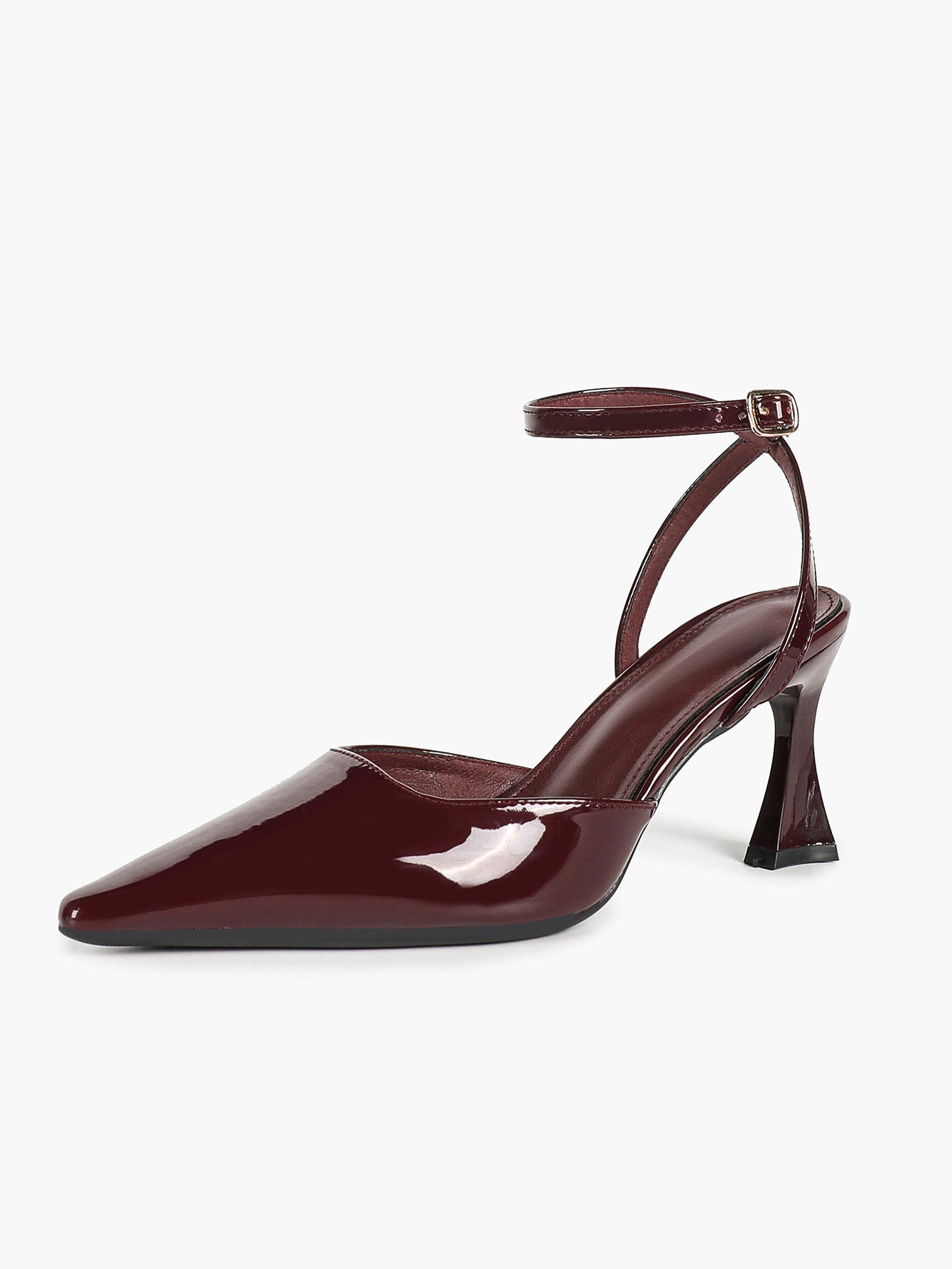 The Wine Glow: Sleek Patent Slingback Heels for Romantic Evenings