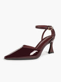 Comfort Flared Heel Slingbacks -  Burgundy Patent Pumps with Non-Slip Sole