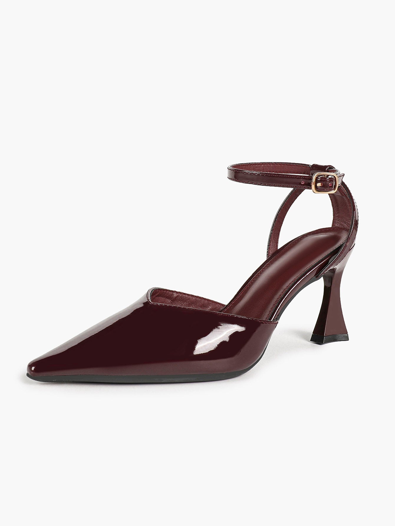Comfort Flared Heel Slingbacks -  Burgundy Patent Pumps with Non-Slip Sole