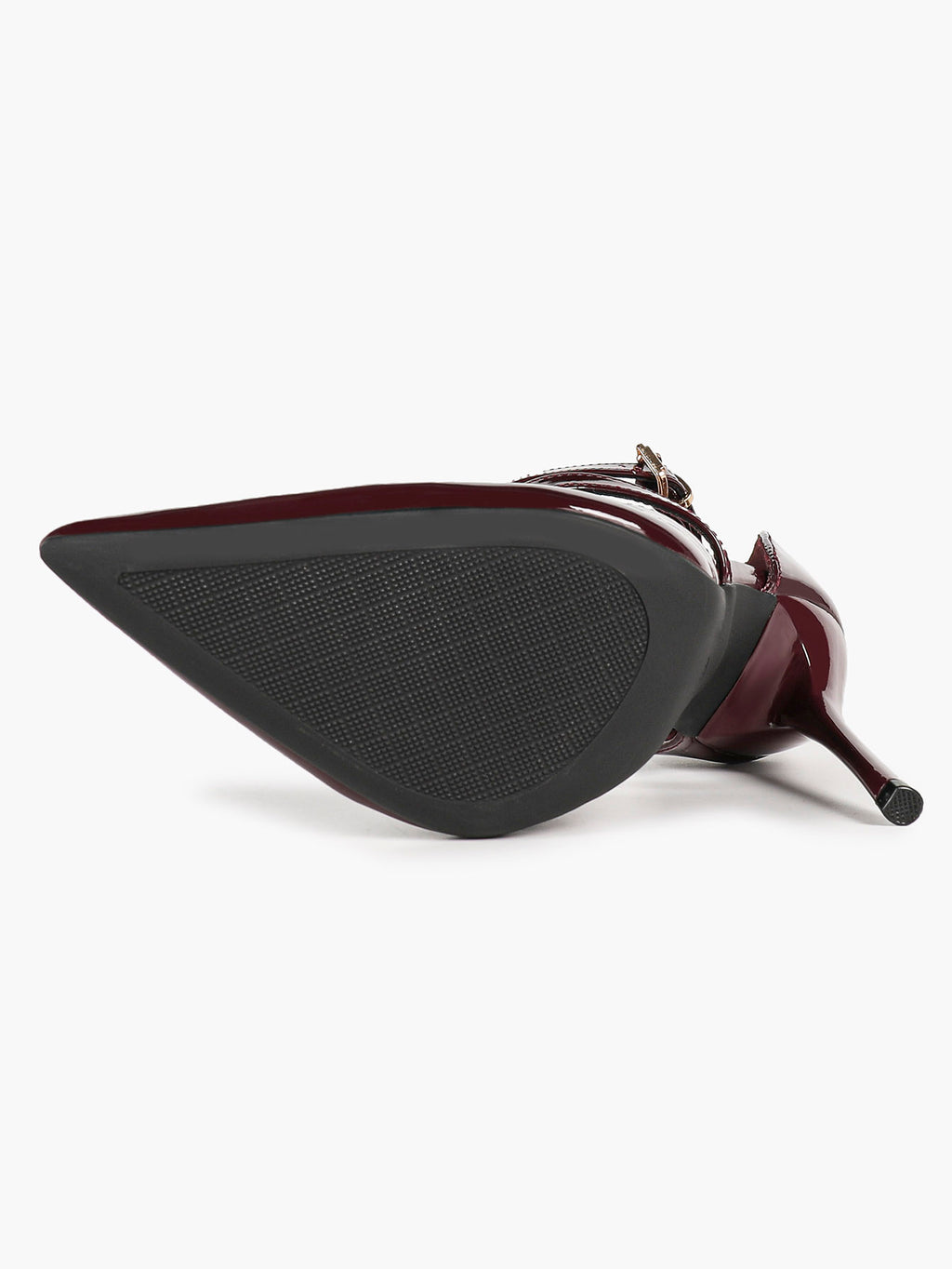 Burgundy Patent Leather Pointed Toe Crisscross Ankle Strap Stilettos High Heels with Soft Insole