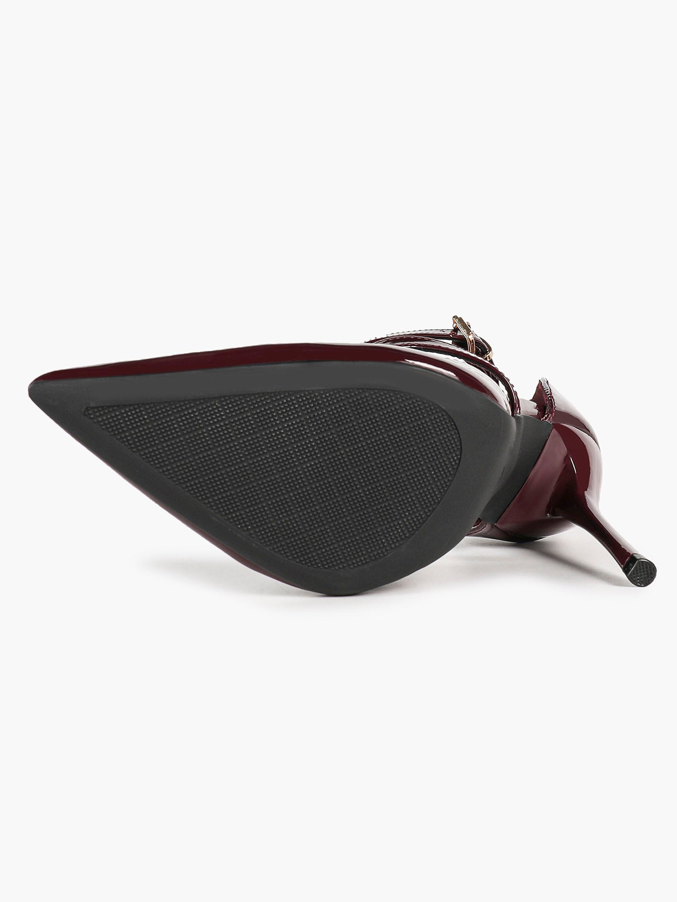 Burgundy Patent Leather Pointed Toe Crisscross Ankle Strap Stilettos High Heels with Soft Insole