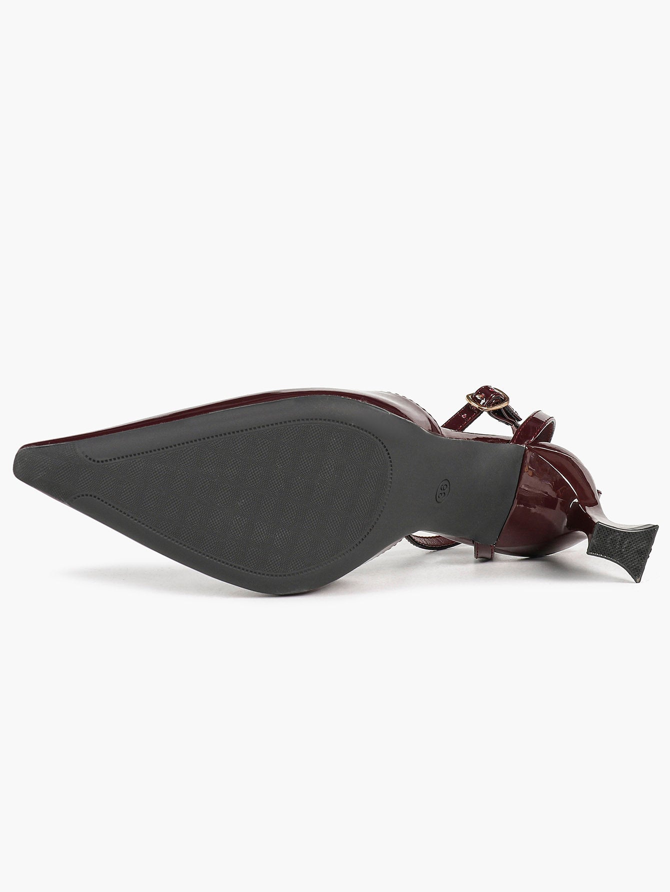 Comfort Flared Heel Slingbacks -  Burgundy Patent Pumps with Non-Slip Sole