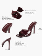 White Patent Leather Square Toe Single-Band Mule Heels Slip-On Stilettos with Soft Insole