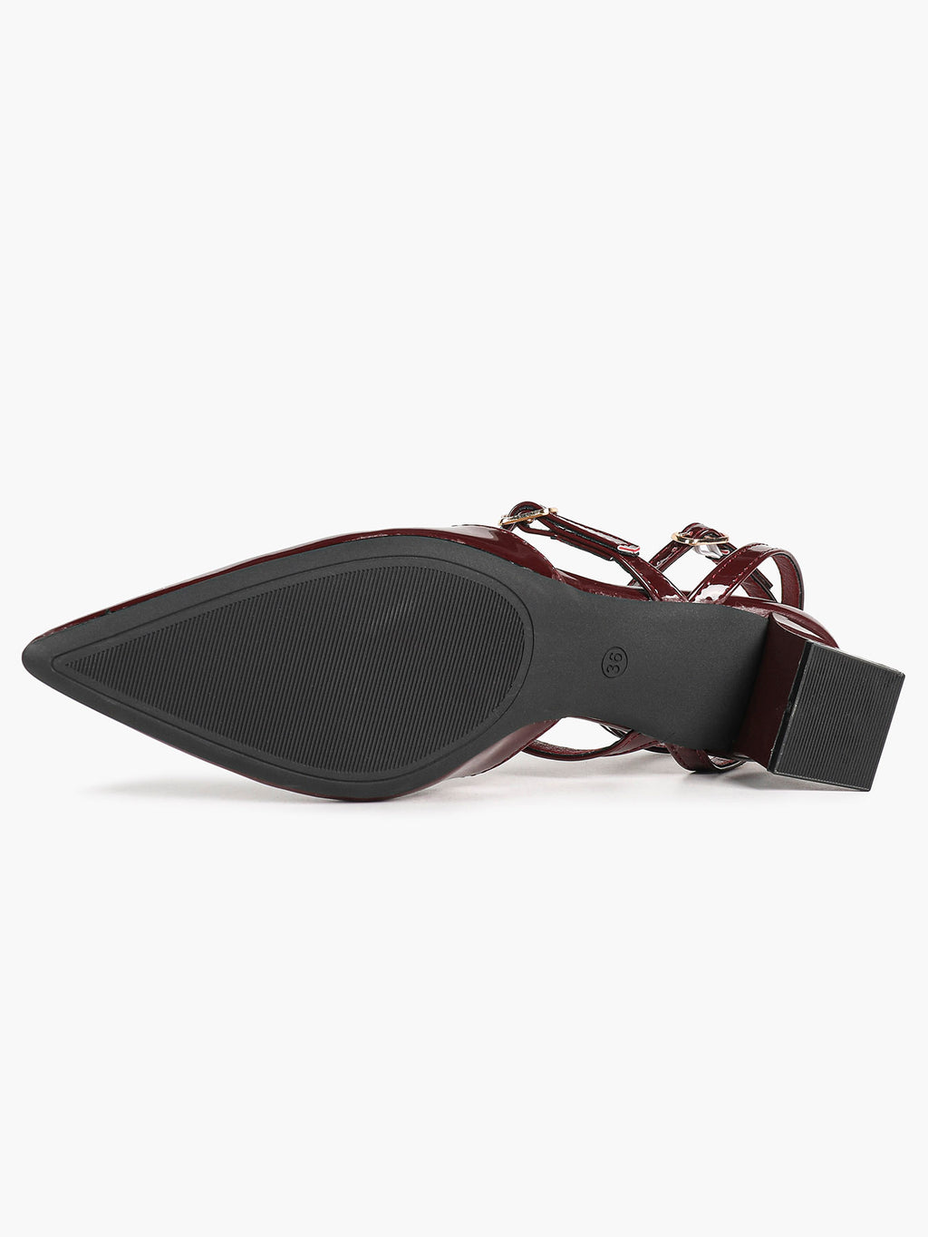 Burgundy Patent Cross-Strap Pointed-Toe Shoes with Comfort Block Kitten Heel