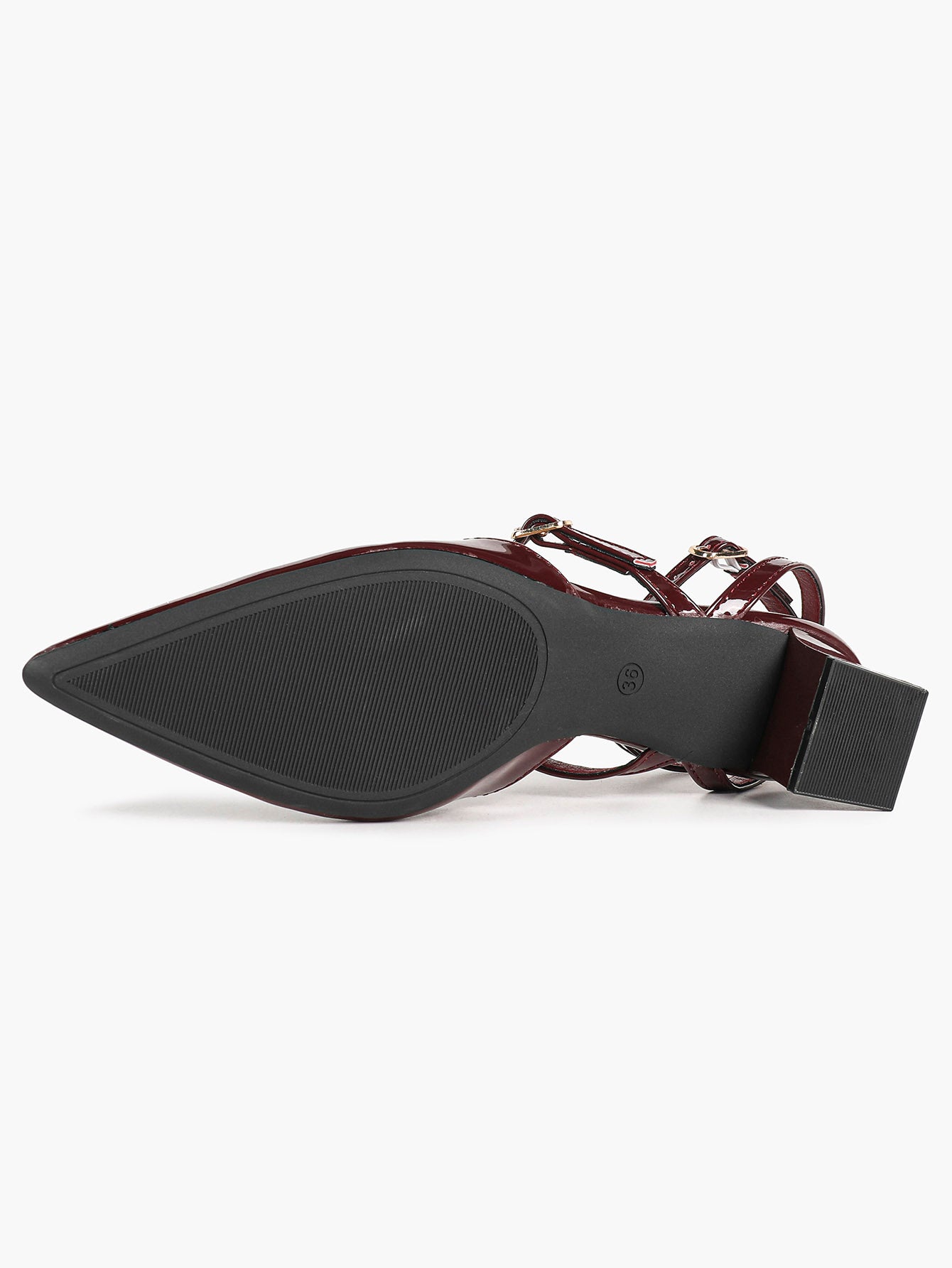 Burgundy Patent Cross-Strap Pointed-Toe Shoes with Comfort Block Kitten Heel