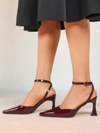 The Wine Glow: Sleek Patent Slingback Heels for Romantic Evenings