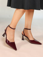 The Wine Glow: Sleek Patent Slingback Heels for Romantic Evenings