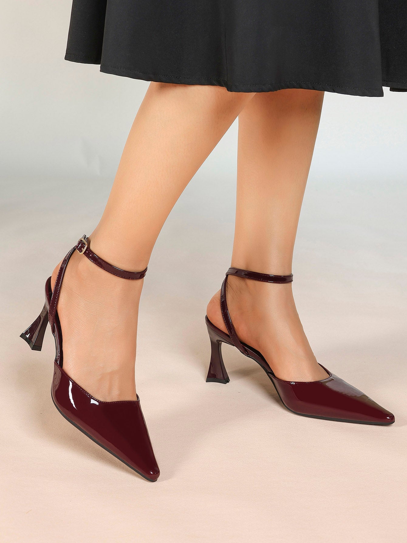 The Wine Glow: Sleek Patent Slingback Heels for Romantic Evenings