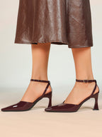 Comfort Flared Heel Slingbacks -  Burgundy Patent Pumps with Non-Slip Sole