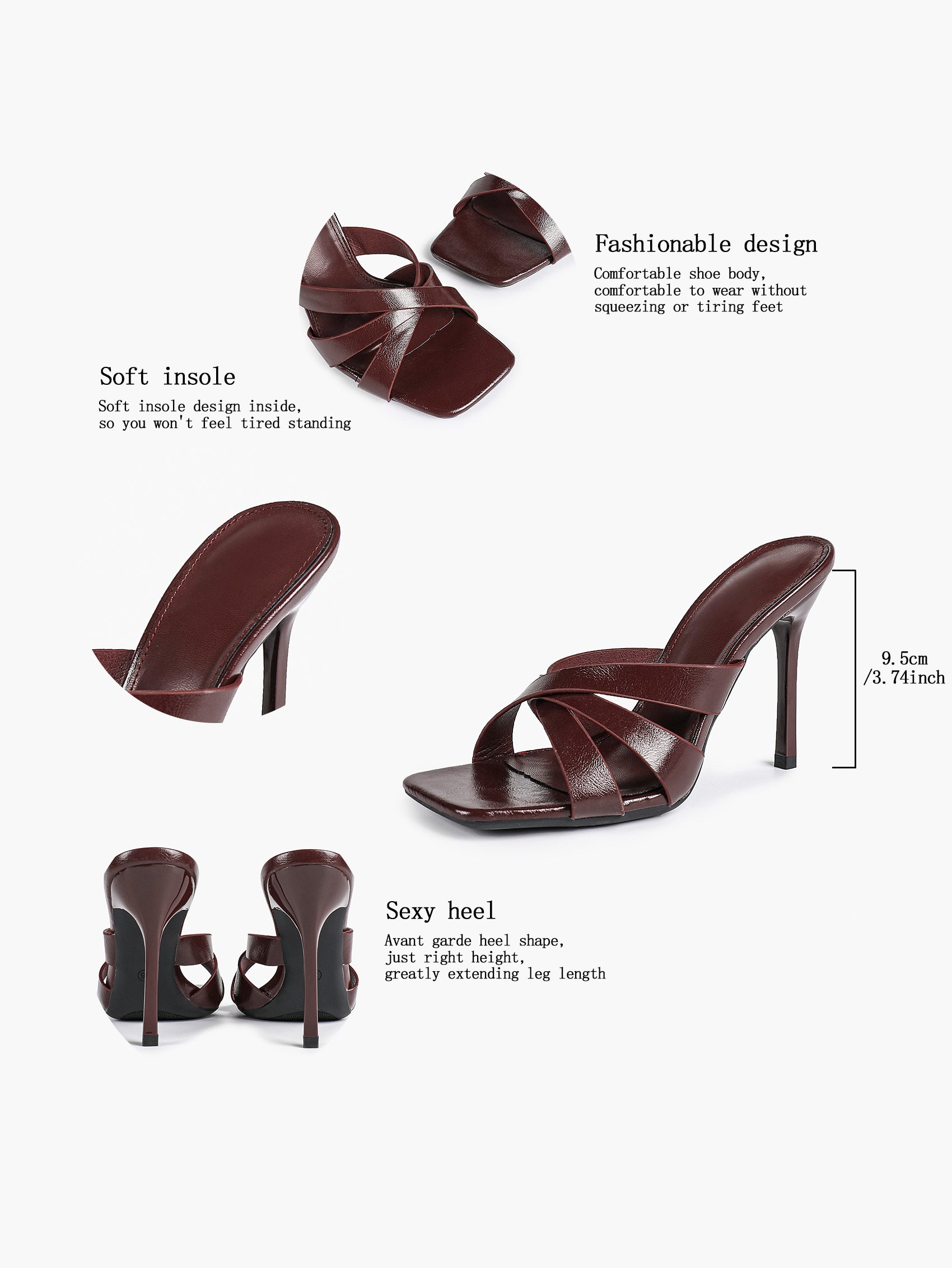 Patent Leather Crisscross Strap High Heel Mules Square Toe Slip-On Daily Wear