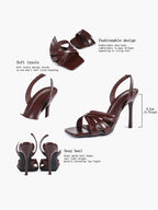 Crisscross Strap Slingback Heeled Sandals Square Toe Stiletto Pumps Wedding Date Night