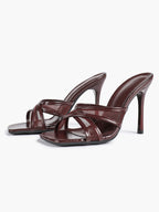 Mesh Panel Square Toe Heeled Mules Slide Sandals Party Clubwear