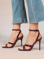 Silver Metallic Cross Strap Ankle Strap Heeled Sandals Stiletto Pumps  Evening Party