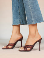 Mesh Panel Square Toe Heeled Mules Slide Sandals Party Clubwear
