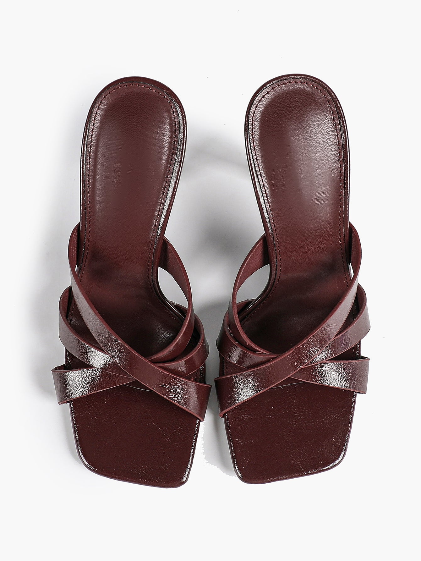 Patent Leather Crisscross Strap High Heel Mules Square Toe Slip-On Daily Wear