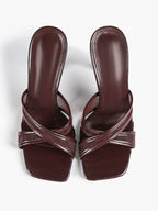 Mesh Panel Square Toe Heeled Mules Slide Sandals Party Clubwear