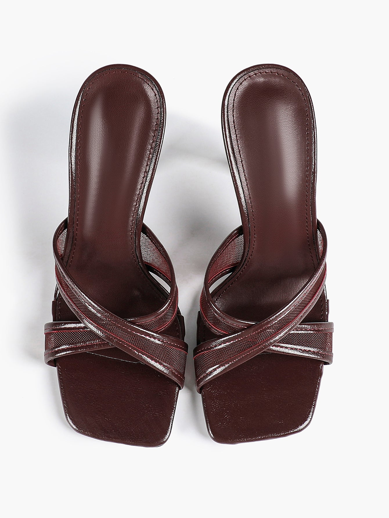 Mesh Panel Square Toe Heeled Mules Slide Sandals Party Clubwear