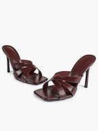 Patent Leather Crisscross Strap High Heel Mules Square Toe Slip-On Daily Wear