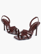 Crisscross Strap Slingback Heeled Sandals Square Toe Stiletto Pumps Wedding Date Night