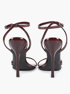Black Patent Leather Ankle Strap Heeled Sandals Square Toe Stiletto Pumps