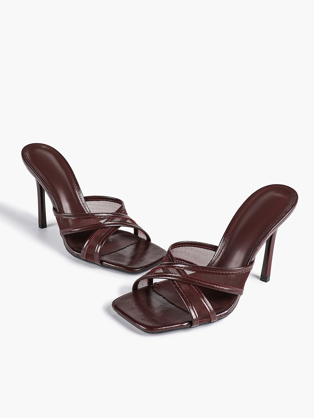 Mesh Panel Square Toe Heeled Mules Slide Sandals Party Clubwear