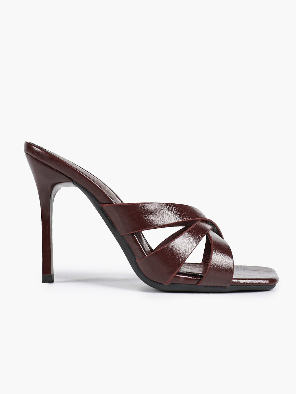 Patent Leather Crisscross Strap High Heel Mules Square Toe Slip-On Daily Wear